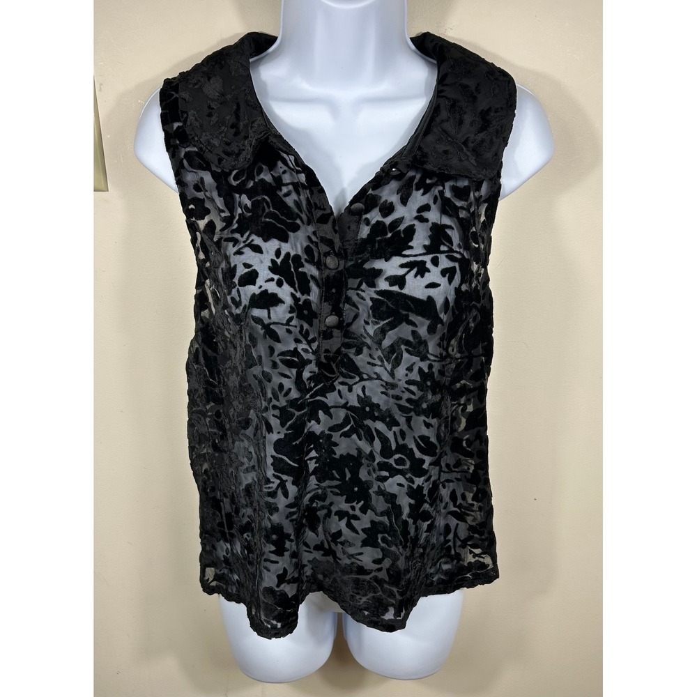 Boutique XXI Burnout Velvet Floral Top Womens M Black Semi Sheer Fairy Grunge